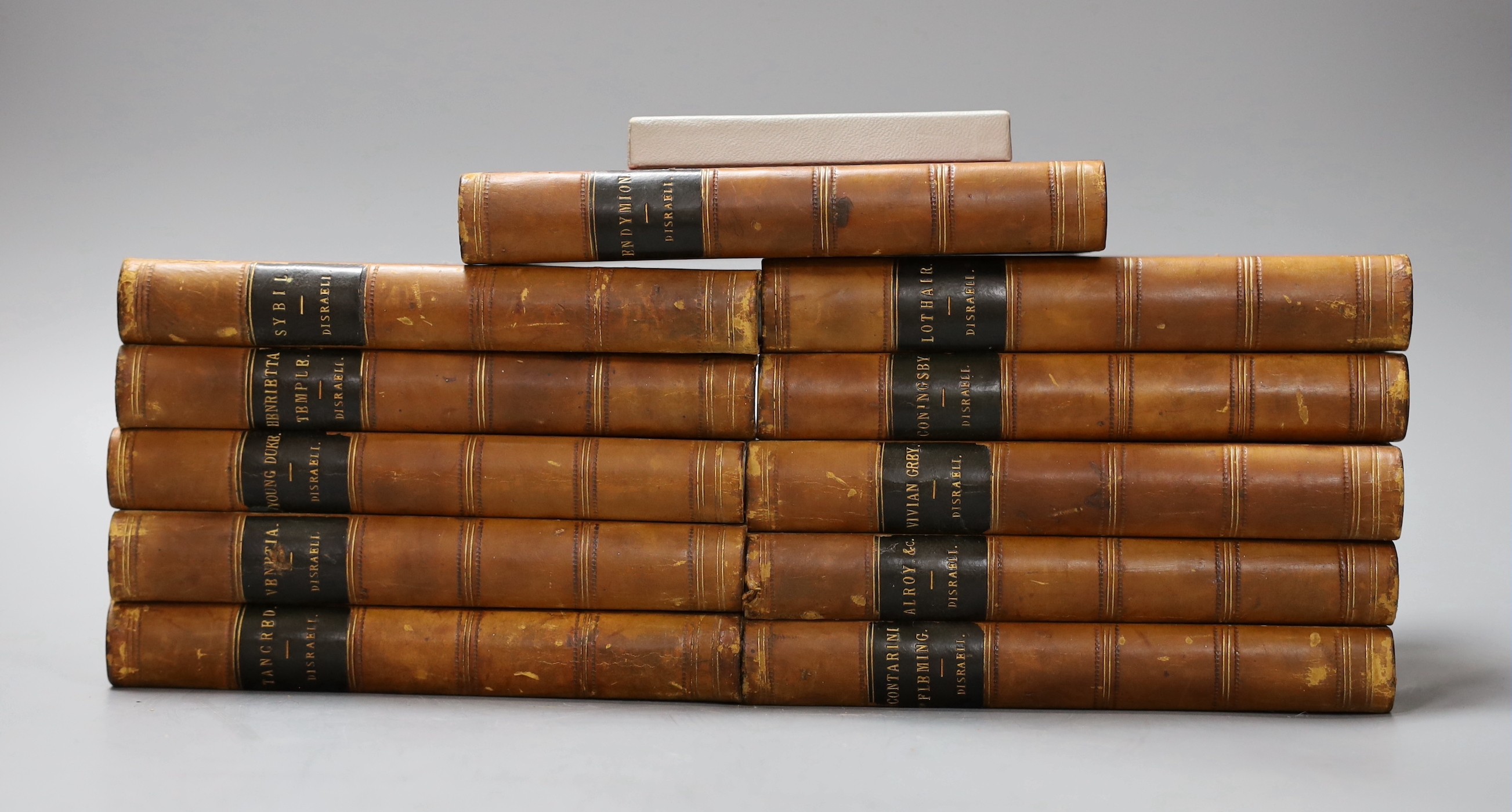 Disraeli, Benjamin - (The Novels, Cabinet Edition), 11 vols., contemp. gilt ruled calf, marbled e/ps and edges, sm. 8vo. (ca.1885)